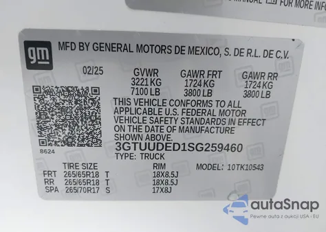 2025 GMC Sierra 1500 4Wd Short Box Slt из США, поврежденный, VIN 3GTUUDED1SG259460